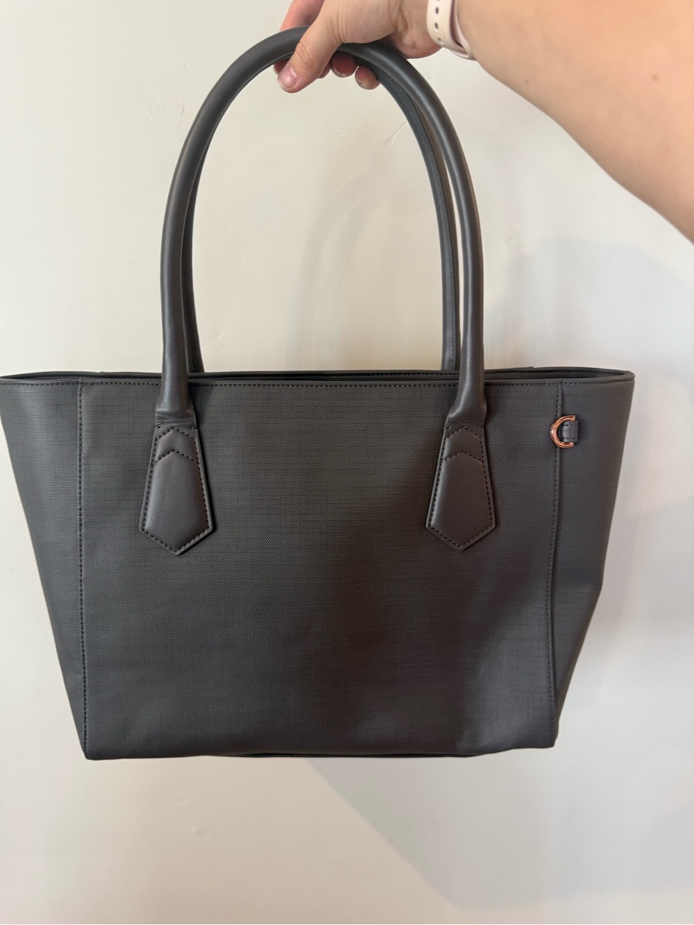 DAGNE DOVER Graphite Gray Classic Coated Canvas Tote 13" Laptop Business School - Picture 5 of 9